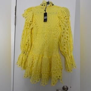 Lace Eyelet Ruffle Long-Sleeve Top in Yellow